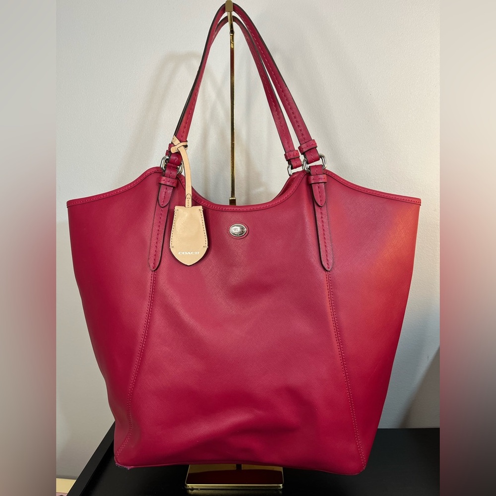 Coach Large Red Leather Tote Shoulder Bag Purse Handbag